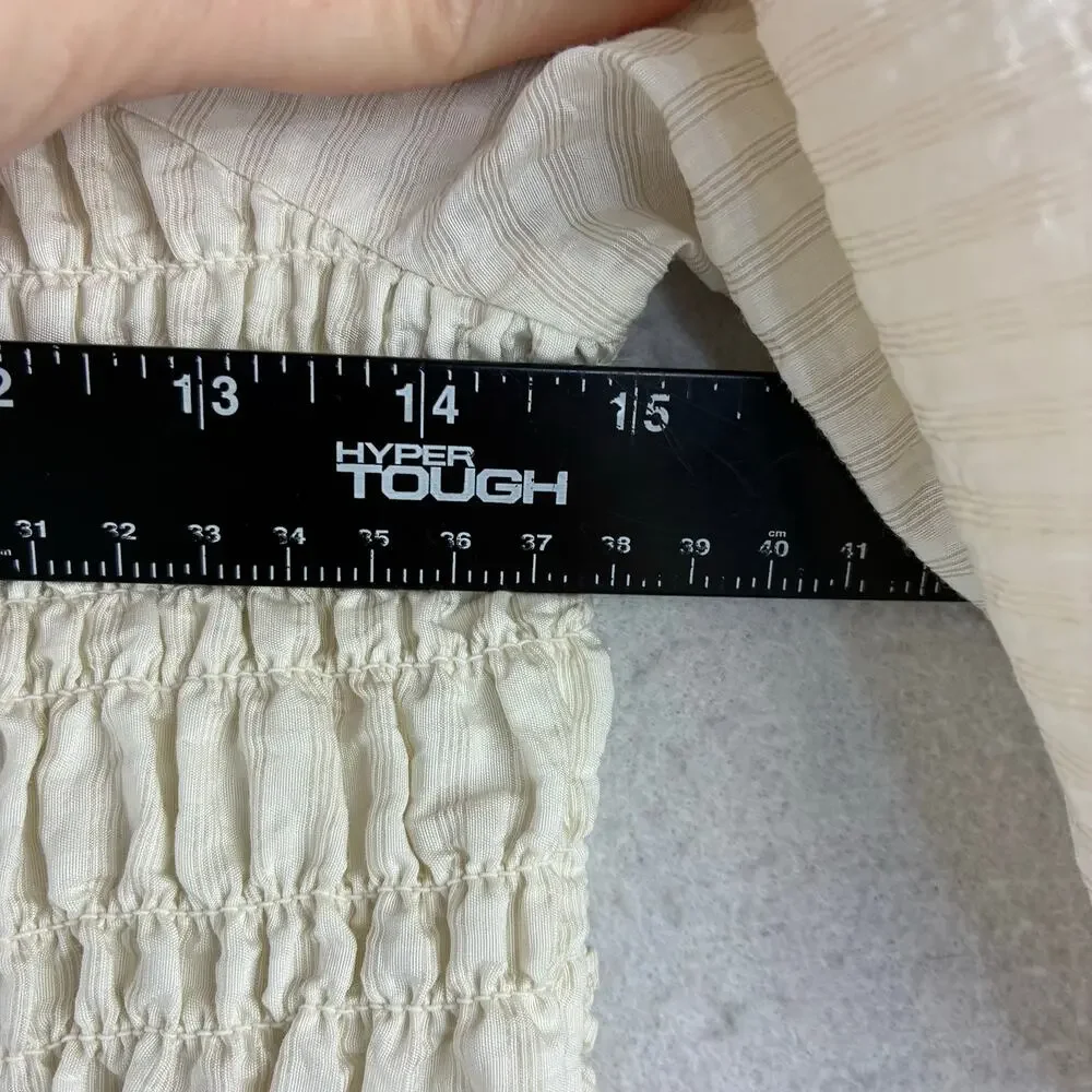 Old Navy All Over Smocking Puff Slv Crop Boho Cottage Blouse Womens Medium Ivory